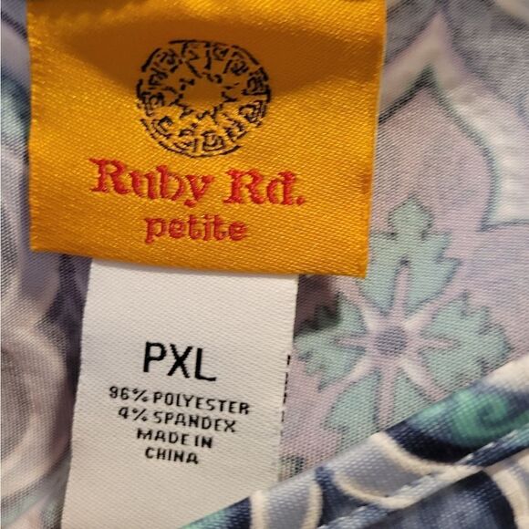 Ruby Rd short sleeve shift Tee dress. Size PXL. Blue Slate, White, Purple, Green - Picture 3 of 8